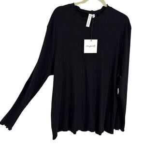 Grace Karma Mockneck Long Sleeve Top Lettuce Edge Ribbed Wom Plus size 3X Black